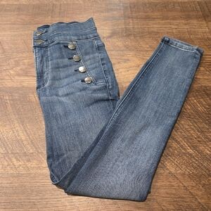 Express Super High Rise Jeans Ankle Legging Silver Sailor Buttons Preppy Denim 2